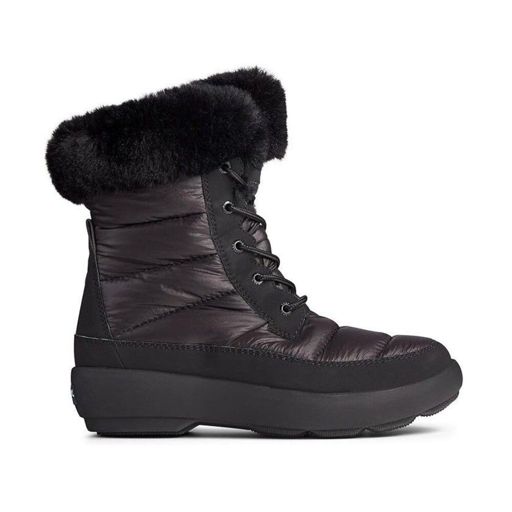 Sperry Womens 11 M Black Bearing Lace Up Faux Fur Lined Snow Boots NIB KD5